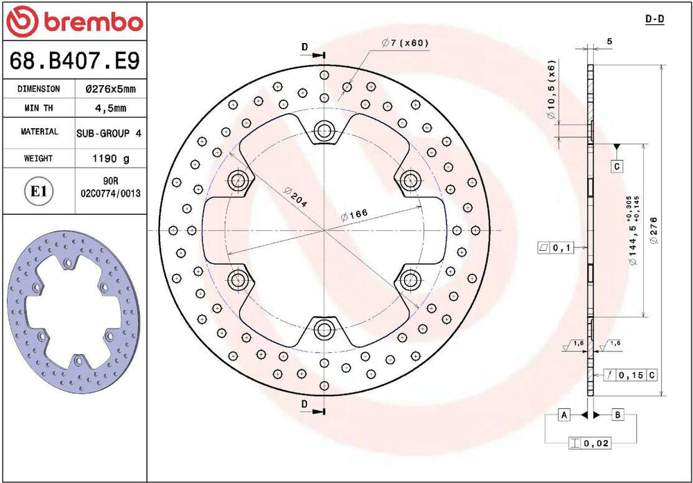 Brembo Oro Prime Line Fixed Brake Disc For Honda CB 1100 F 1983-1984 Front