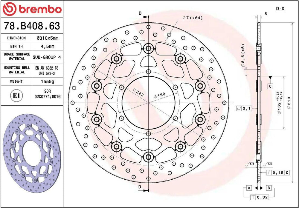 Brembo Oro Prime Line Floating Brake Disc For Suzuki GSX-R 1000 2009-2014 Front