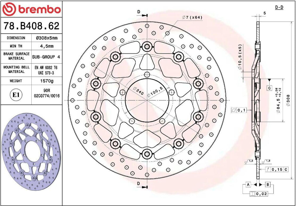 Brembo Oro Prime Line Floating Brake Disc For Triumph Daytona 675 2006-2012 Front