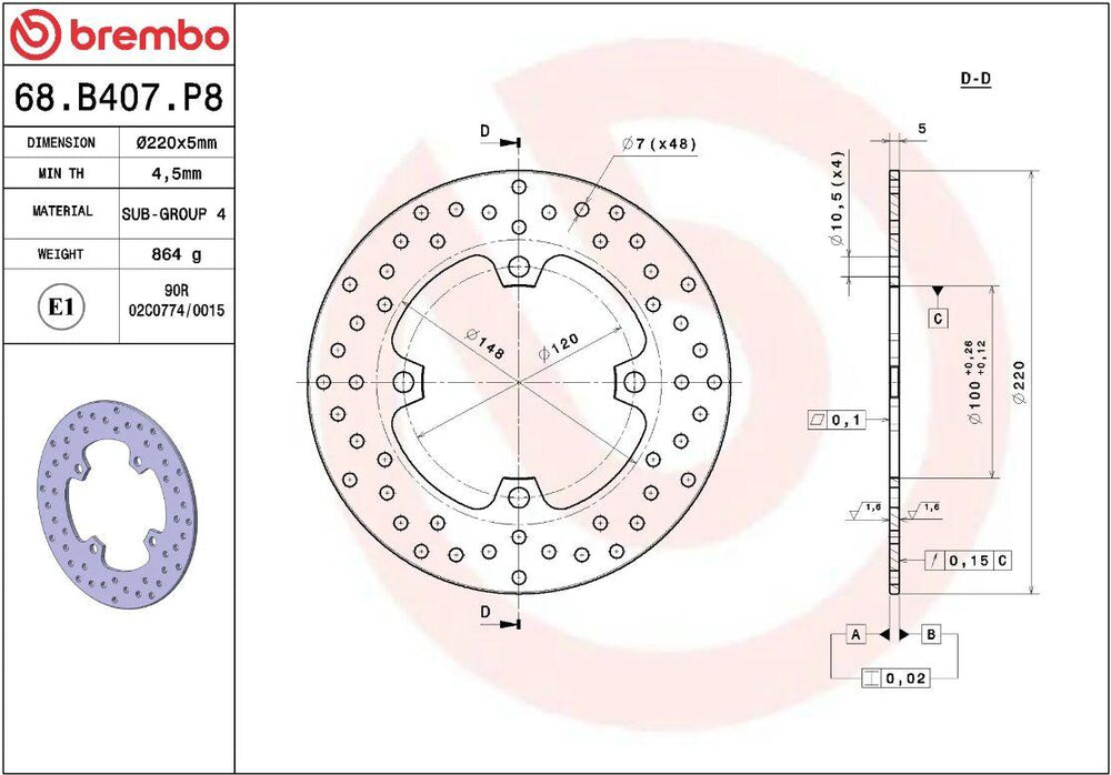 Brembo Oro Prime Line Fixed Brake Disc For Kawasaki Ninja 1000 SX ABS 2020-2021 Rear