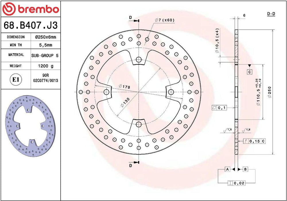 Brembo Oro Prime Line Fixed Brake Disc For Kawasaki Z 800 2016 Rear