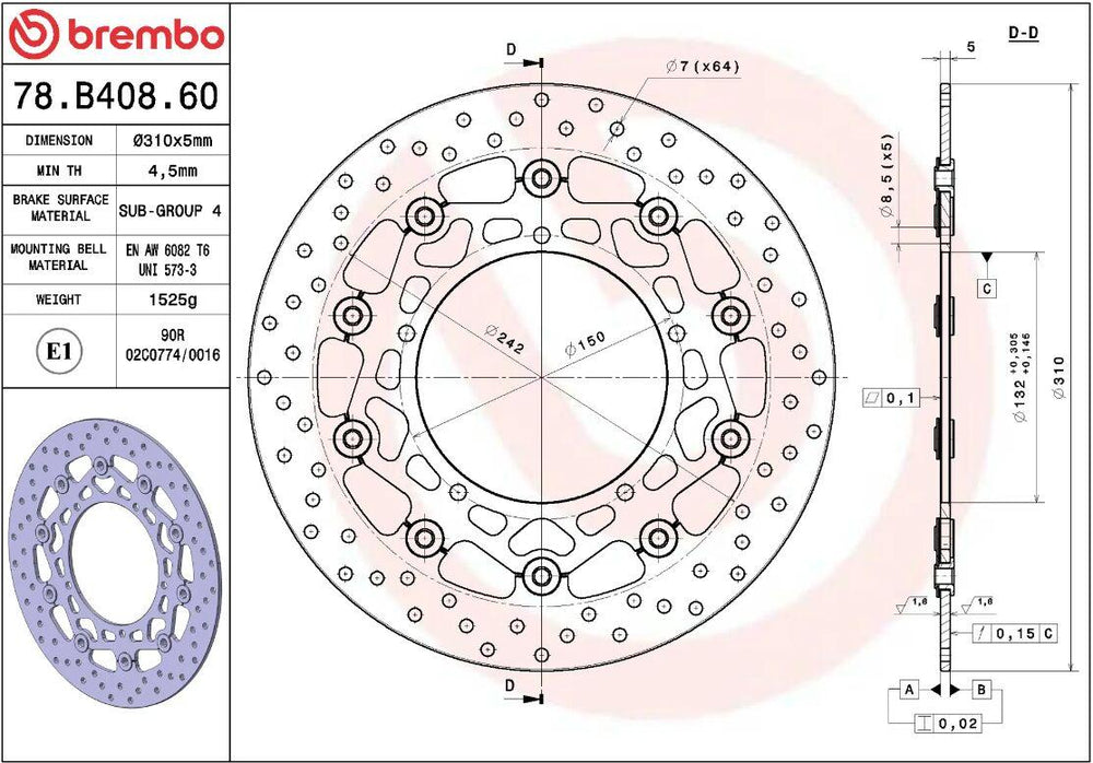 Brembo Oro Prime Line Floating Brake Disc For Yamaha FZ8 S 2010-2016 Front