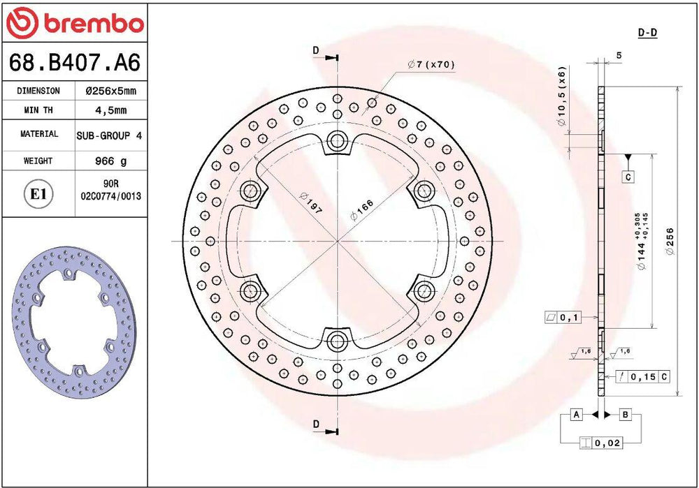 Brembo Oro Prime Line Fixed Brake Disc For Honda FJS 400 2006-2007 Front