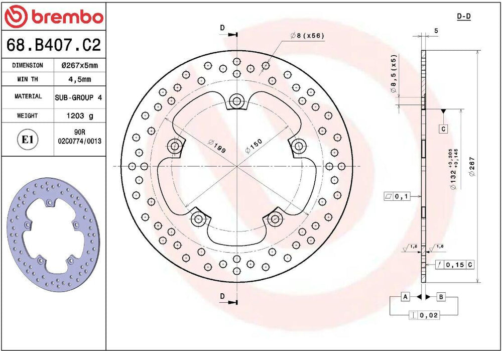 Brembo Oro Prime Line Fixed Brake Disc For Yamaha XP 500 T-Max 2004-2007 Front
