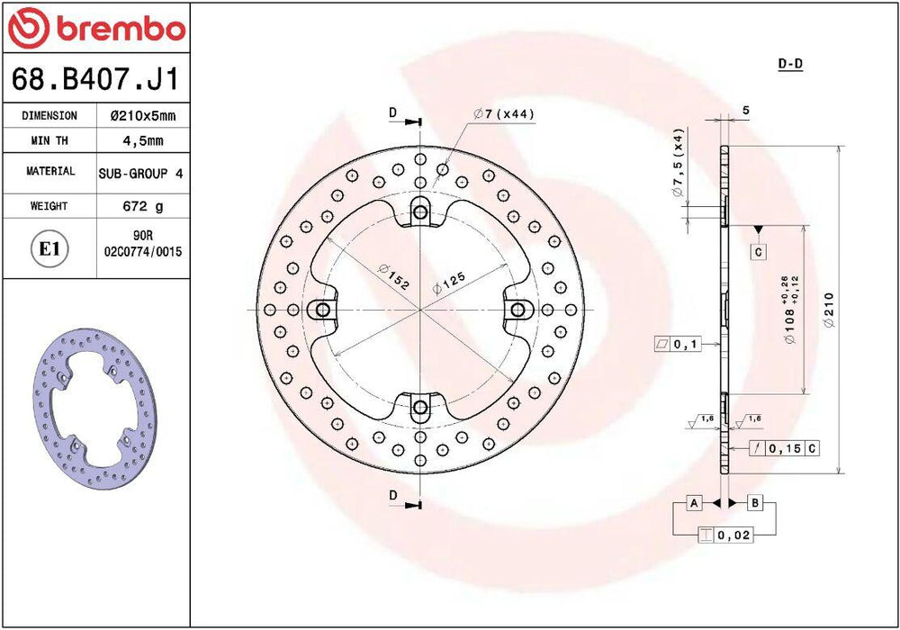 Brembo Oro Prime Line Fixed Brake Disc For Mv Agusta Brutale 1090 2013-2014 Rear