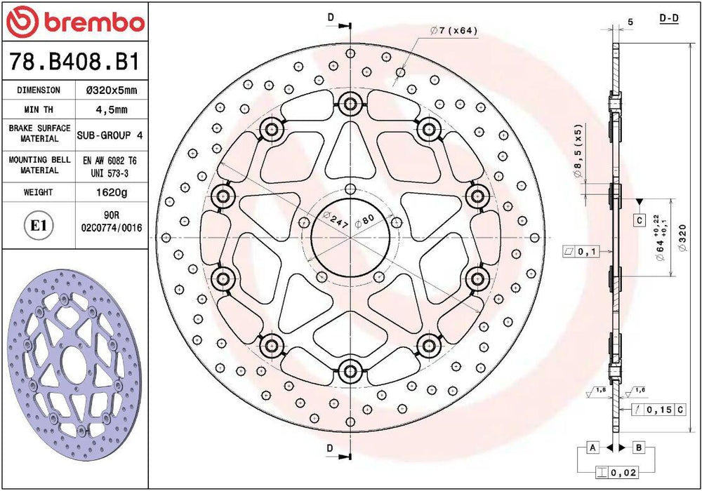 Brembo Oro Prime Line Floating Brake Disc For KTM Super Duke 1290 GT ABS 2016-2020 Front