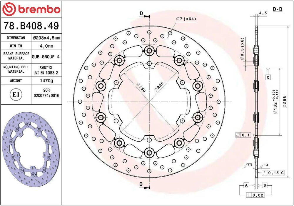 Brembo Oro Prime Line Floating Brake Disc For Yamaha MT-03 ABS 2019-2022 Front