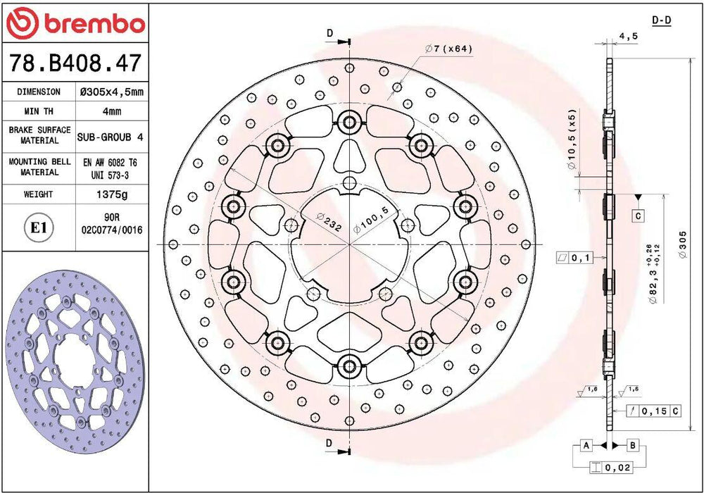 Brembo Oro Prime Line Floating Brake Disc For Triumph Tiger 800 2011-2014 Front