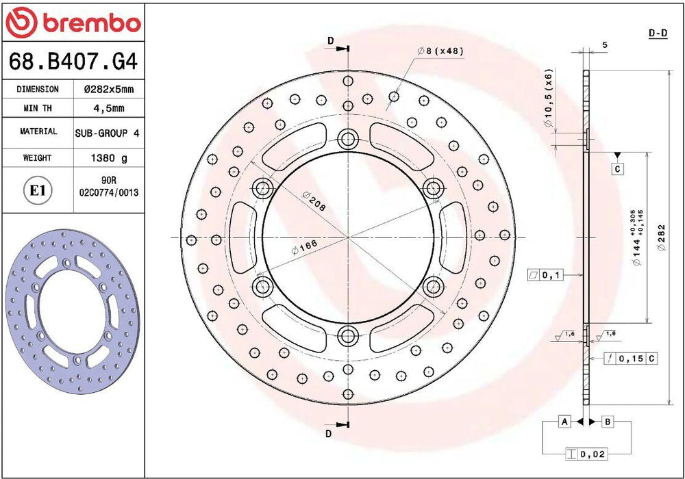 Brembo Oro Prime Line Fixed Brake Disc For Moto Guzzi California 1100 ALU 2003 Rear