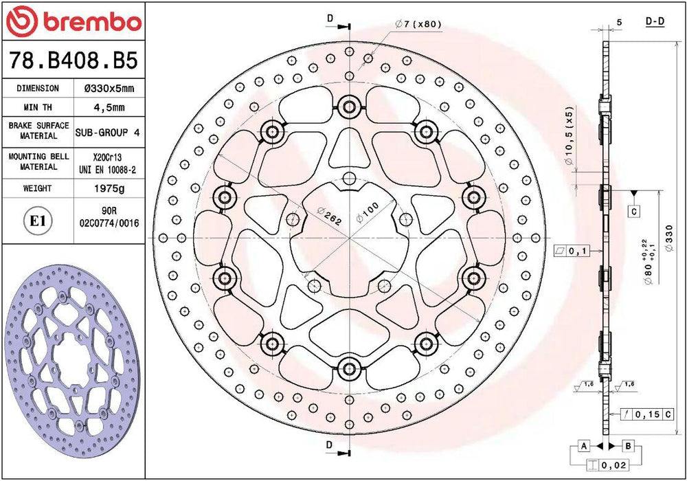 Brembo Oro Prime Line Floating Brake Disc For Kawasaki Ninja 1000 SX ABS 2020-2021 Front