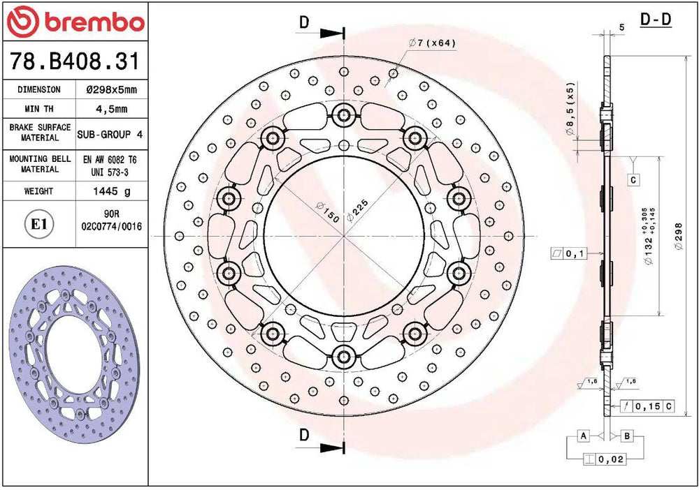 Brembo Oro Prime Line Floating Brake Disc For Yamaha FZ6 600 N 2004-2008 Front