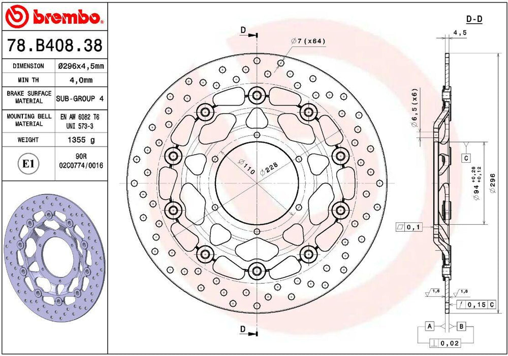 Brembo Oro Prime Line Floating Brake Disc For Honda CB300R 2018-2020 Front