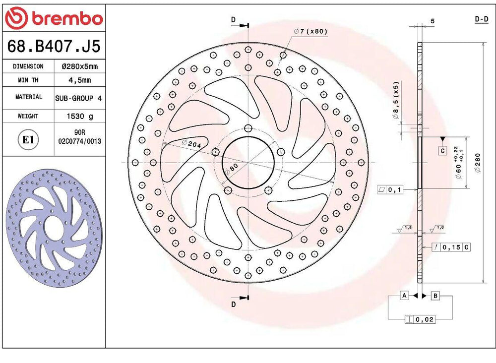 Brembo Oro Prime Line Fixed Brake Disc For Piaggio X10 125 I.E. 2012-2016 Front