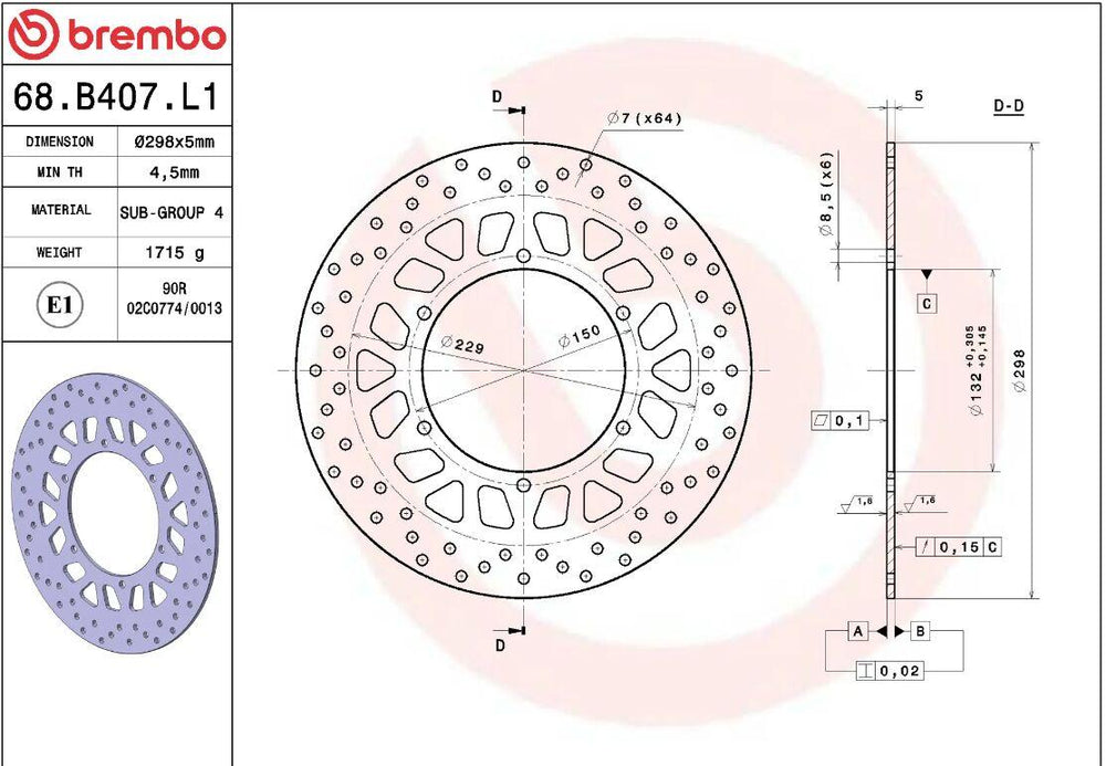 Brembo Oro Prime Line Fixed Brake Disc For Yamaha FJR 1300 2001-2002 Front