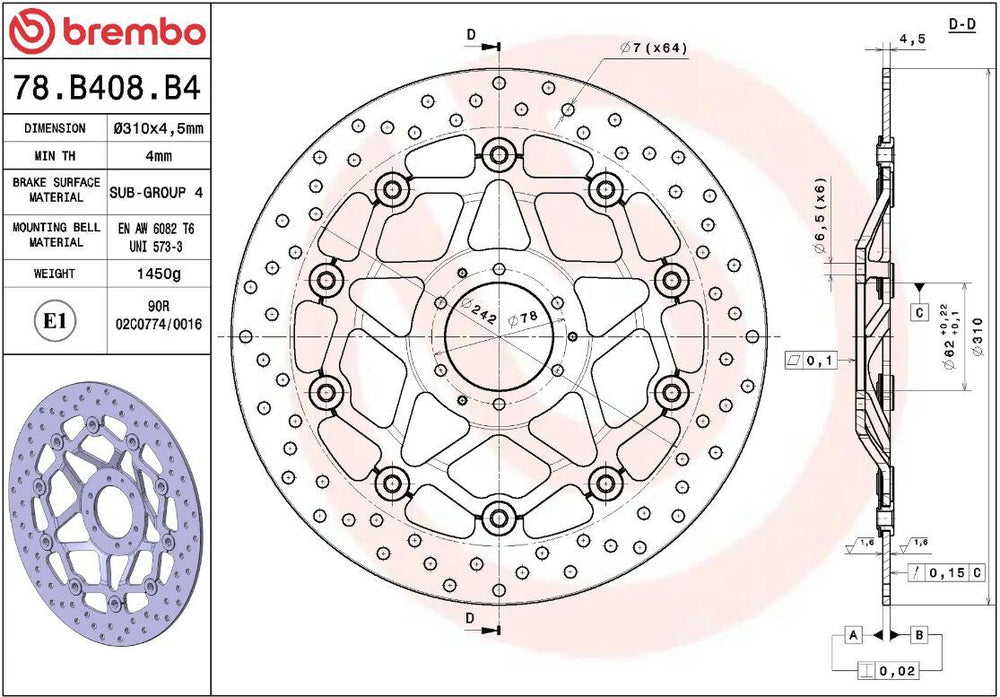 Brembo Oro Prime Line Floating Brake Disc For Honda CRF1000L Africa Twin 2016-2019 Front