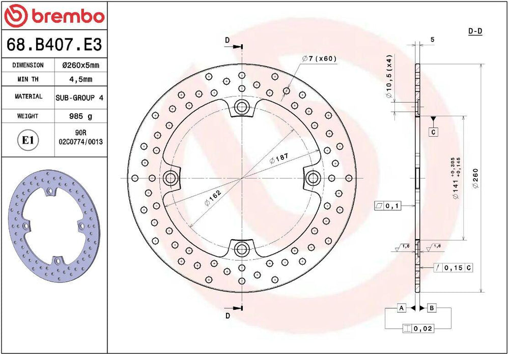 Brembo Oro Prime Line Fixed Brake Disc For Suzuki DL 1000 2002-2006 Rear