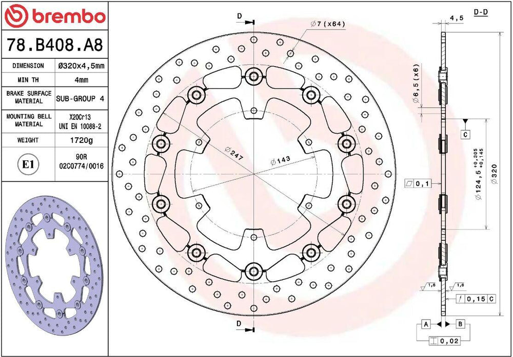 Brembo Oro Prime Line Floating Brake Disc For Husqvarna 701 Supermoto 2016-2017 Front