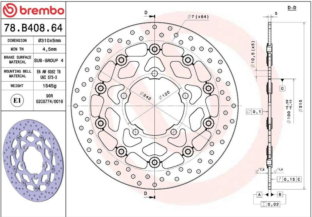 Brembo Oro Prime Line Floating Brake Disc For Suzuki GSX750 F 2006 Front