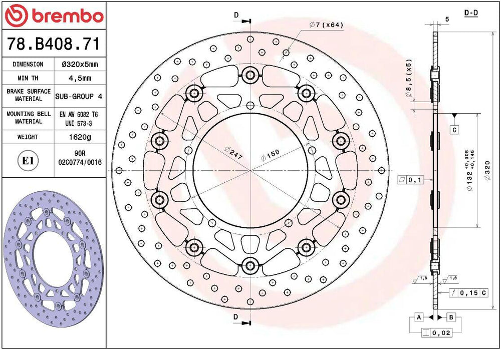Brembo Oro Prime Line Floating Brake Disc For Yamaha FZ1 1000 S Fazer 2006-2014 Front