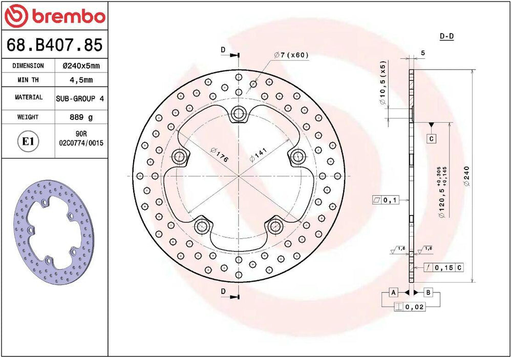 Brembo Oro Prime Line Fixed Brake Disc For Suzuki GSF 1200 2006 Rear