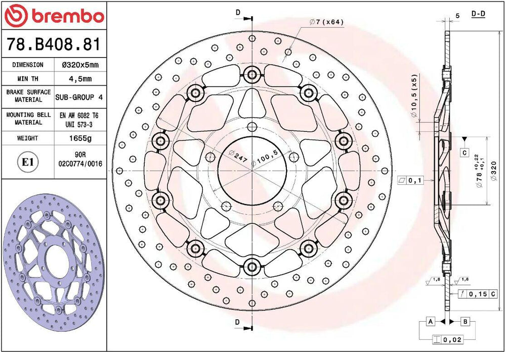 Brembo Oro Prime Line Floating Brake Disc For Triumph Speed Triple 1050 2005-2015 Front