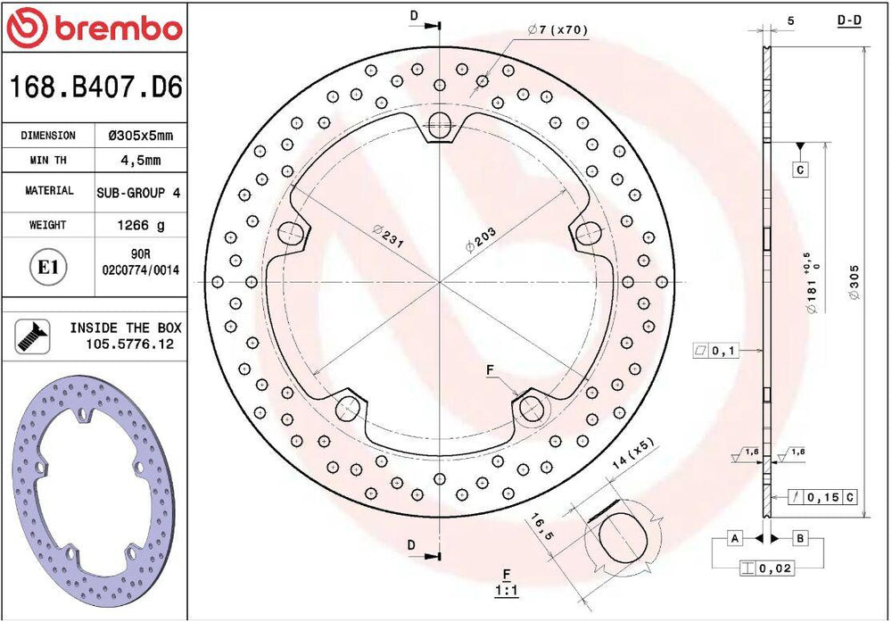 Brembo Oro Prime Line Fixed Brake Disc For BMW F 750 GS ABS 2018-2021 Front