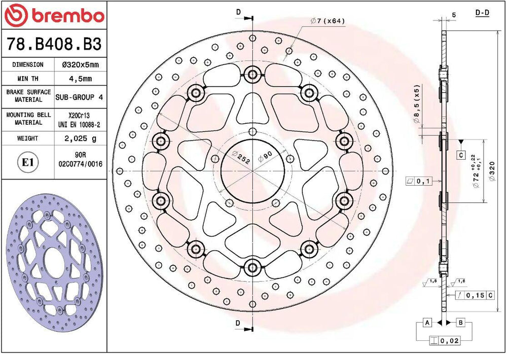 Brembo Oro Prime Line Floating Brake Disc For Ducati Scrambler 400 ABS 2016-2020 Front