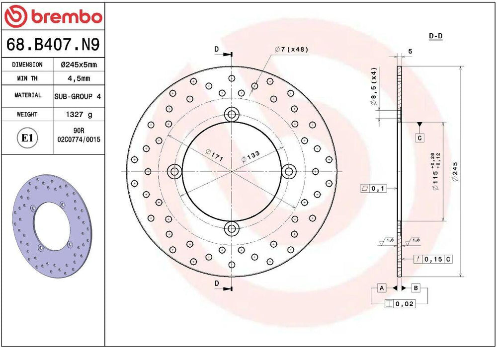 Brembo Oro Prime Line Fixed Brake Disc For Yamaha YP 125 ABS 2018-2020 Rear