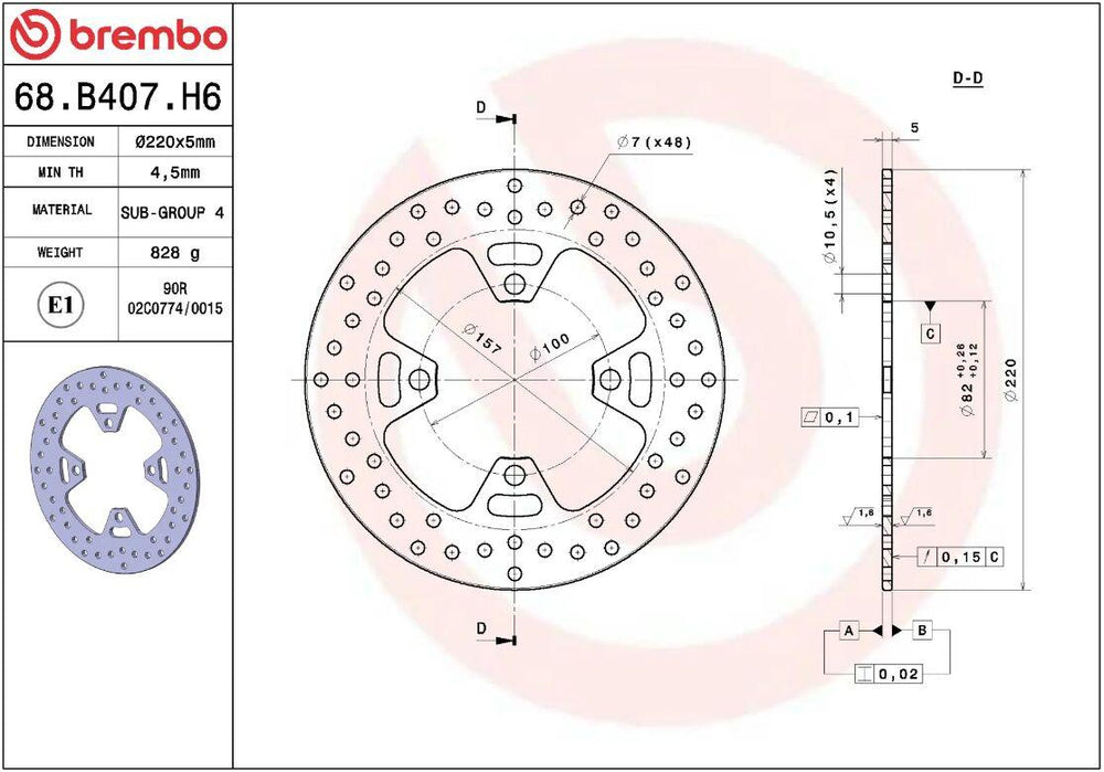 Brembo Oro Prime Line Fixed Brake Disc For Triumph Daytona 675 2013-2015 Rear