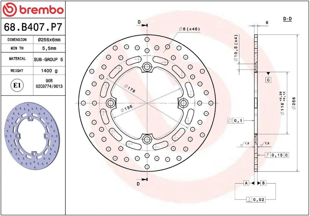Brembo Oro Prime Line Fixed Brake Disc For Honda CRF1000L Africa Twin 2016-2019 Rear