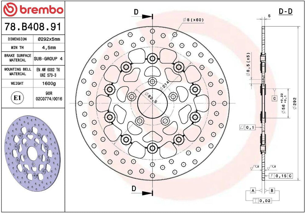 Brembo Oro Prime Line Floating Brake Disc For Harley Davidson FLHR 1450 2000-2003 Front