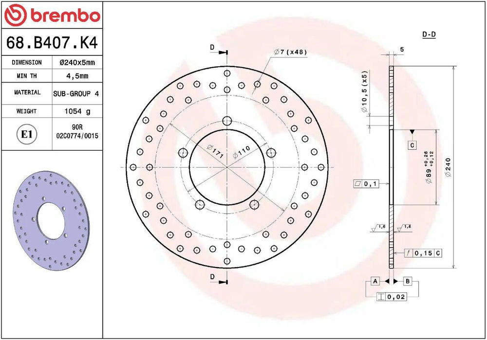 Brembo Oro Prime Line Fixed Brake Disc For Kymco Grand Dink 125 I 2006 Rear