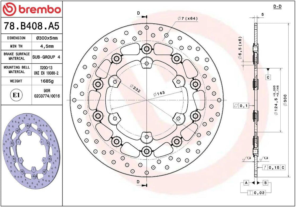 Brembo Oro Prime Line Floating Brake Disc For Husqvarna 701 Enduro LR 2020 Front