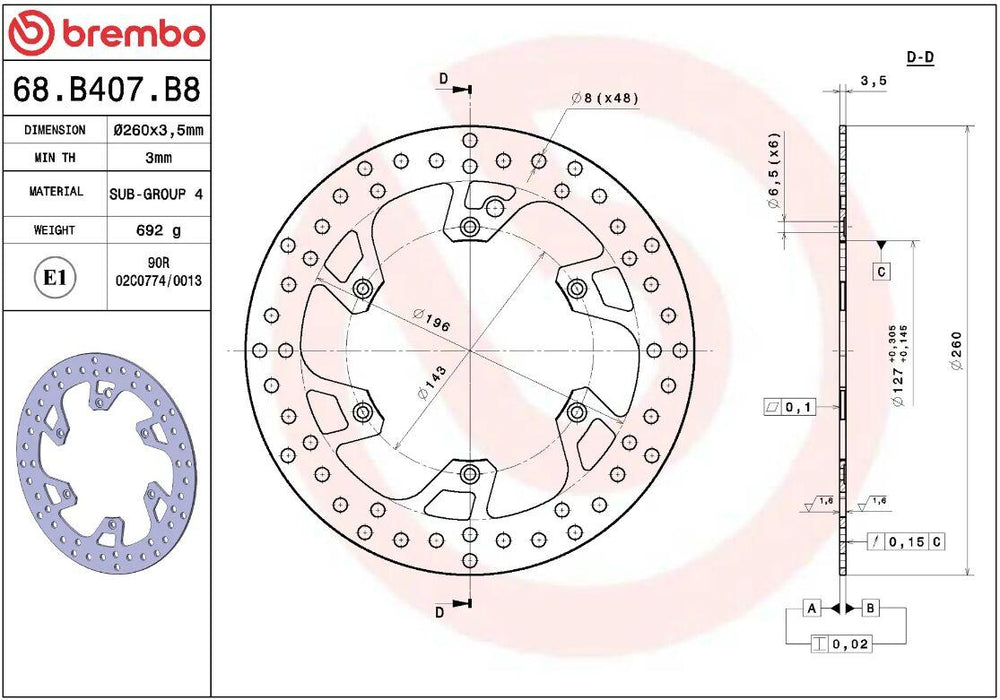 Brembo Oro Prime Line Fixed Brake Disc For KTM Duke 400 1994 Front