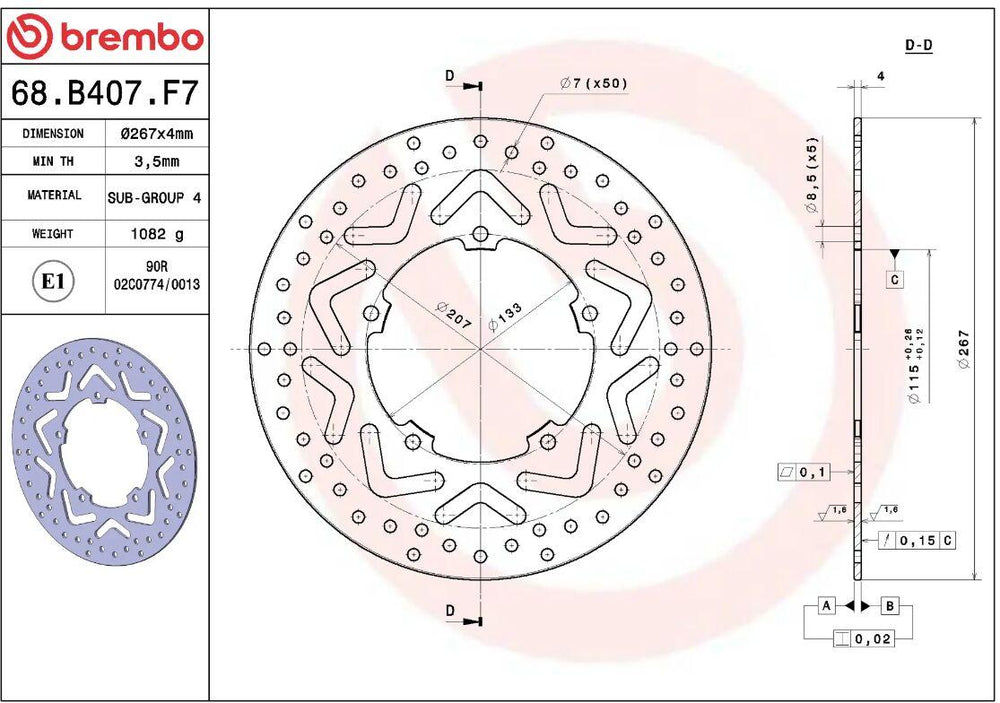 Brembo Oro Prime Line Fixed Brake Disc For Yamaha HW 125 2012-2017 Front