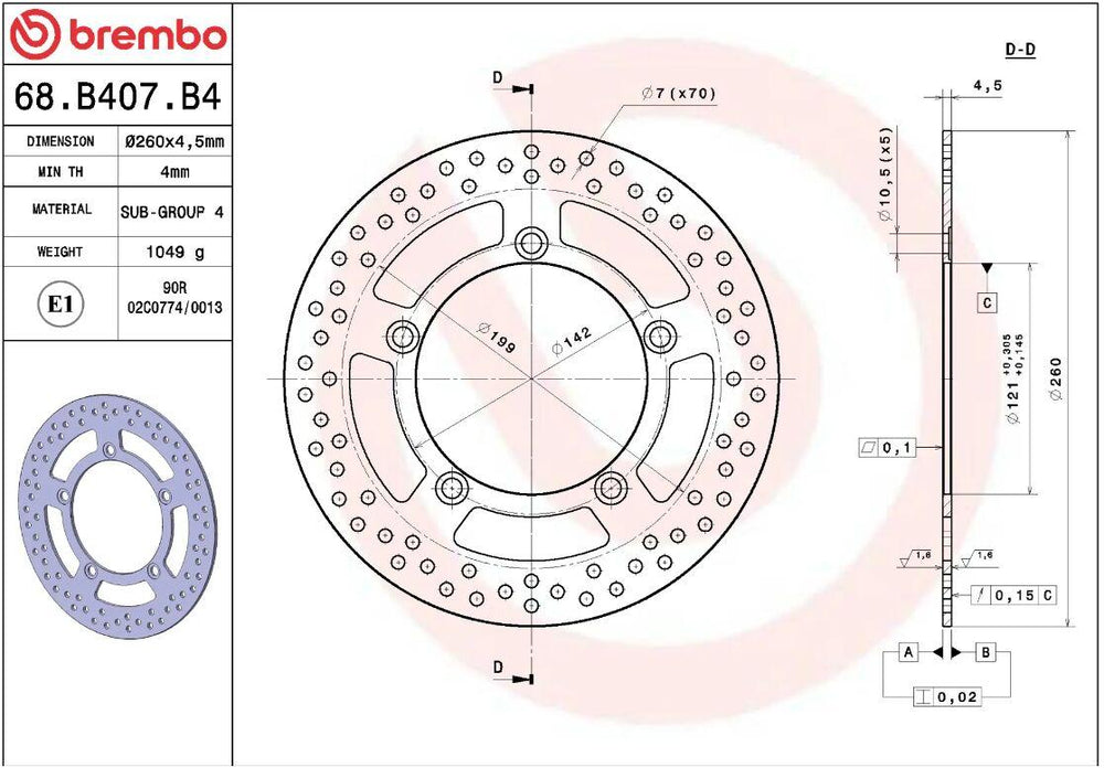 Brembo Oro Prime Line Fixed Brake Disc For Suzuki AN 250 2003-2006 Front
