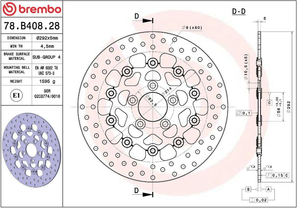 Brembo Oro Prime Line Fixed Brake Disc For Harley Davidson FLD 1690 2012-2013 Rear