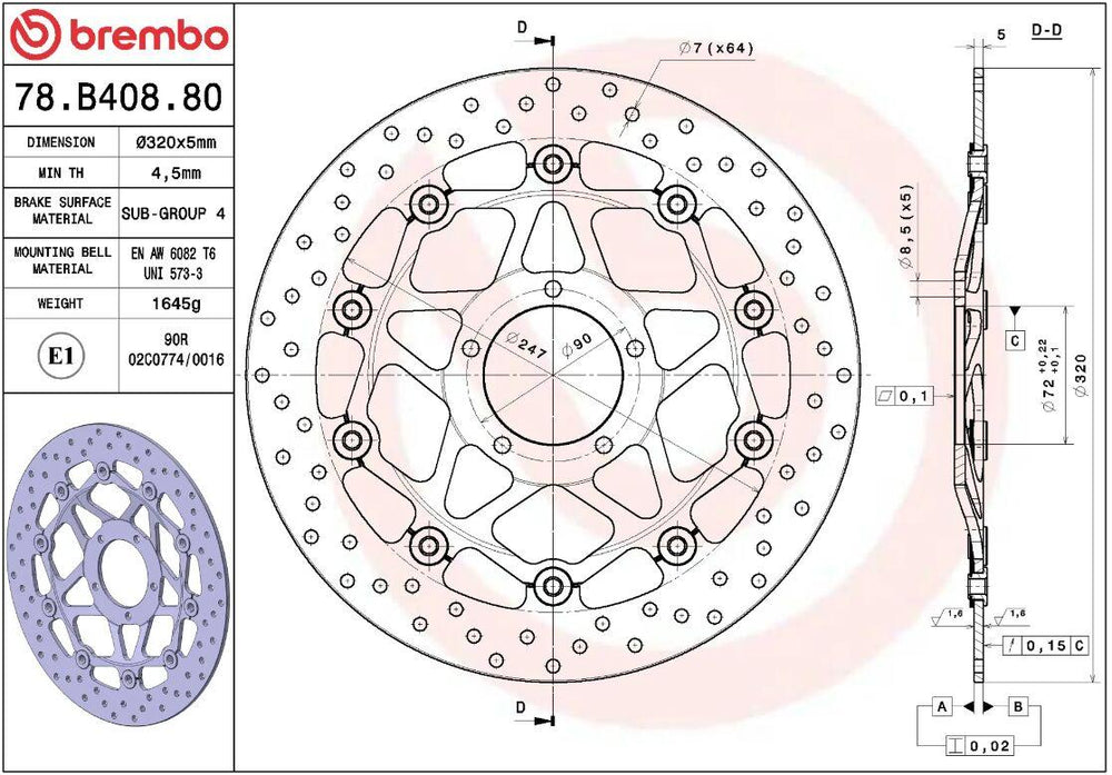 Brembo Oro Prime Line Floating Brake Disc For Ducati 749 2004-2007 Front