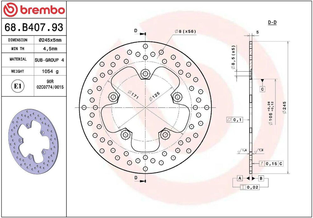 Brembo Oro Prime Line Fixed Brake Disc For Yamaha XJ 6 2009-2015 Rear