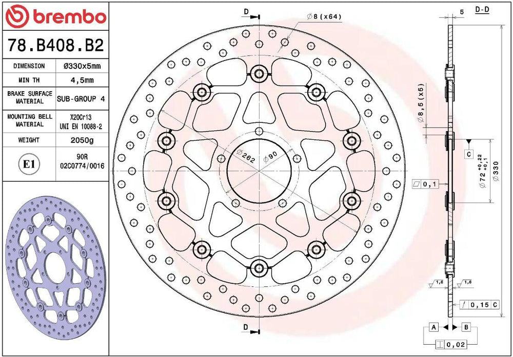 Brembo Oro Prime Line Floating Brake Disc For Energica EGO ABS 2018-2021 Front