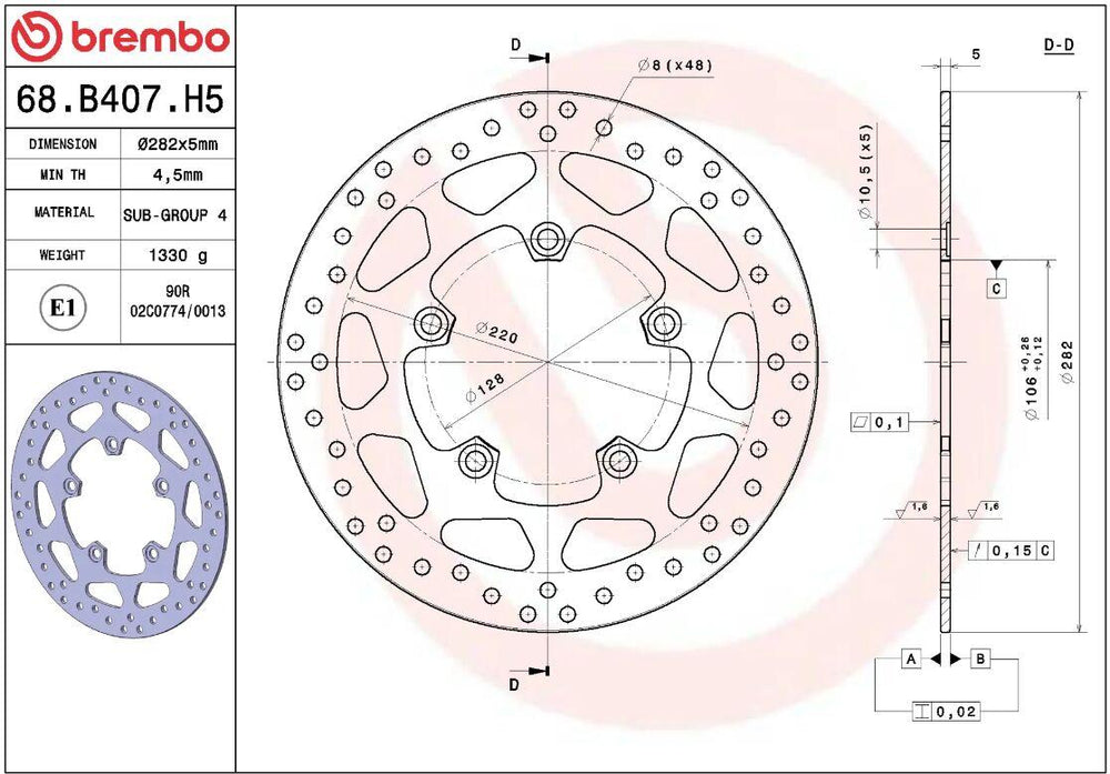 Brembo Oro Prime Line Fixed Brake Disc For Triumph Tiger Explorer ABS 2012-2015 Rear