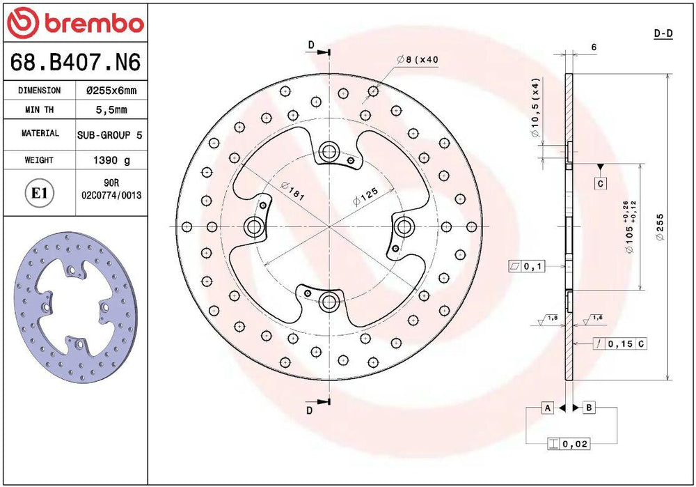 Brembo Oro Prime Line Fixed Brake Disc For Triumph Bonneville 900 T100 ABS 2017-2020 Rear
