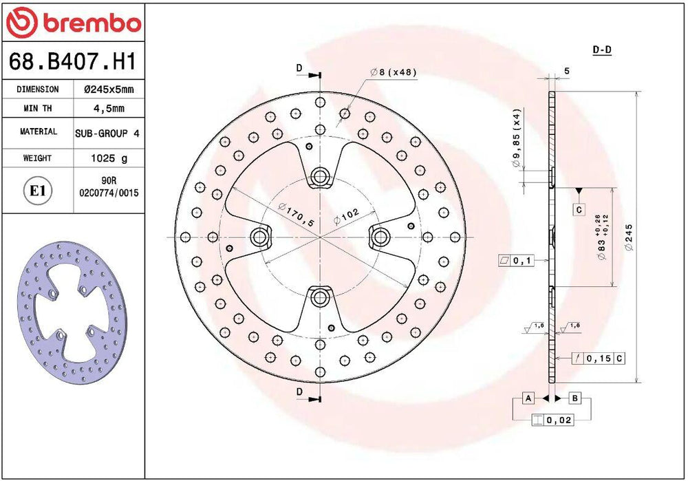 Brembo Oro Prime Line Fixed Brake Disc For Ducati 998 R 2002 Rear