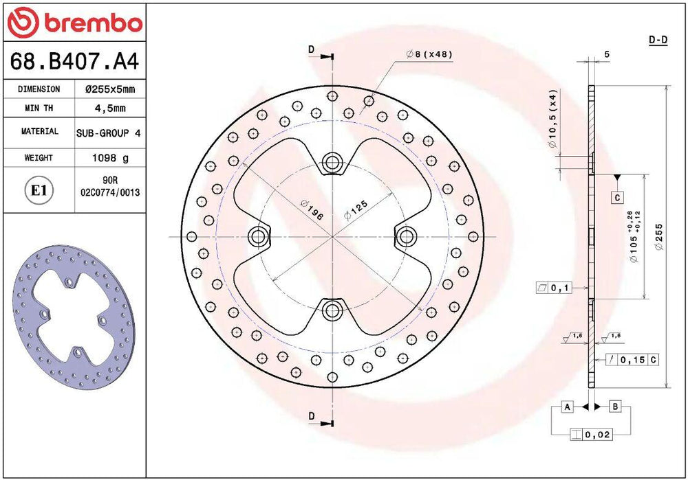 Brembo Oro Prime Line Fixed Brake Disc For Triumph America 865 2007 Rear