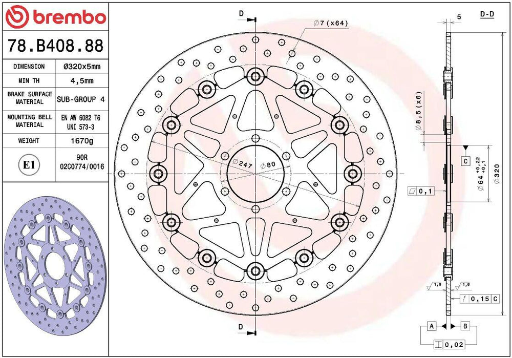 Brembo Oro Prime Line Floating Brake Disc For BMW S 1000 R ABS 2017-2021 Front