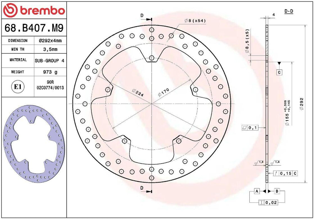 Brembo Oro Prime Line Fixed Brake Disc For Yamaha YZF-R 125 2008-2013 Front