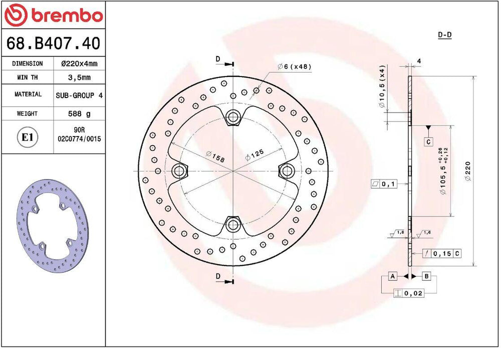 Brembo Oro Prime Line Fixed Brake Disc For Honda CBR 125 R 2011-2016 Rear