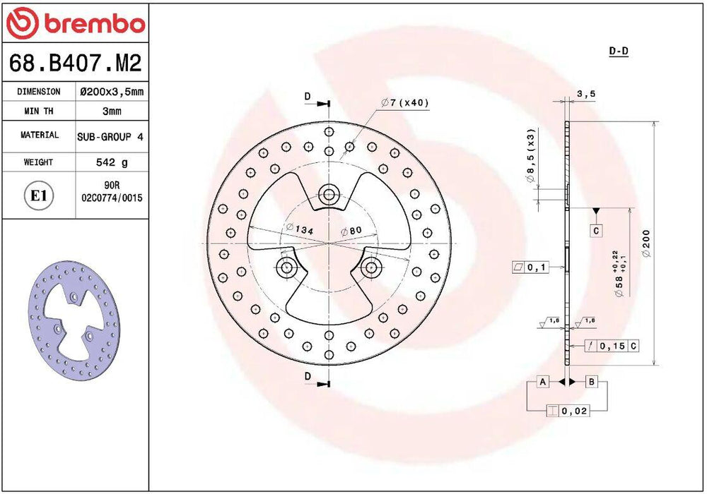 Brembo Oro Prime Line Fixed Brake Disc For Peugeot Django 125 2015-2016 Front