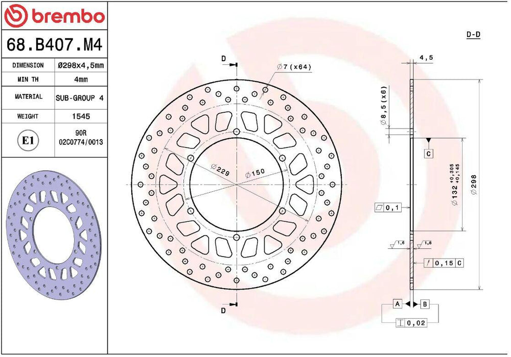 Brembo Oro Prime Line Fixed Brake Disc For Yamaha WR 125 X 2011-2016 Front