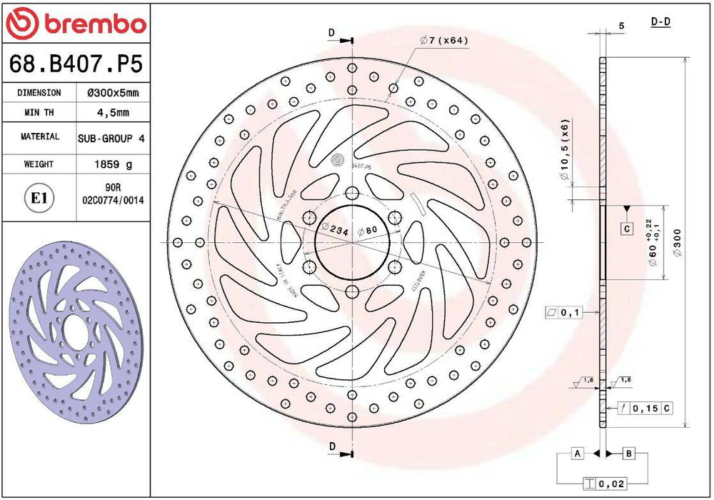 Brembo Oro Prime Line Fixed Brake Disc For KTM Duke 125 ABS 2013-2016 Front